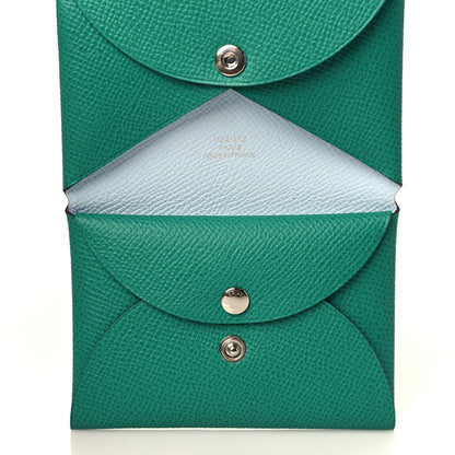 Hermes Epsom Verso Calvi Duo Card Case Vert Jade Bleu Brume 6 of 10
