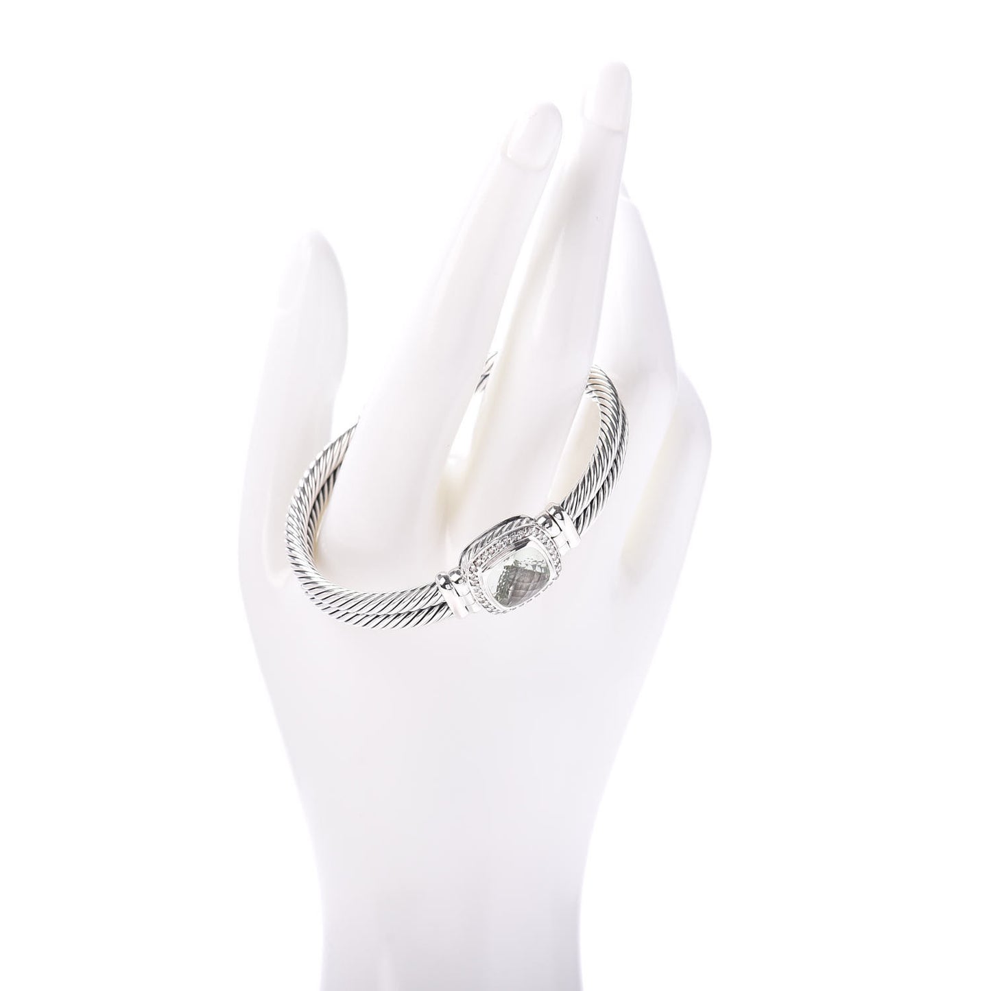 Sterling Silver Diamond Prasiolite 10mm Albion Cable Bracelet