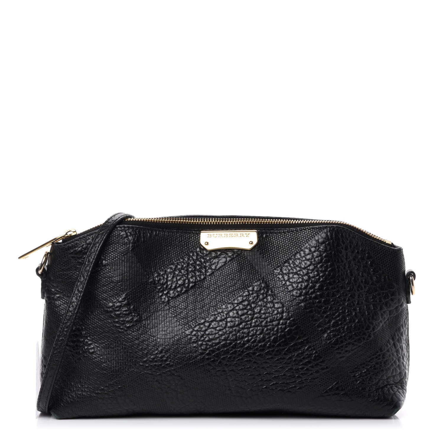 Burberry Signature Grain Calfskin Check Embossed Small Chichester Crossbody Clutch Bag Black 1 of 9