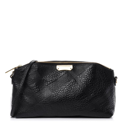 Burberry Signature Grain Calfskin Check Embossed Small Chichester Crossbody Clutch Bag Black 1 of 9