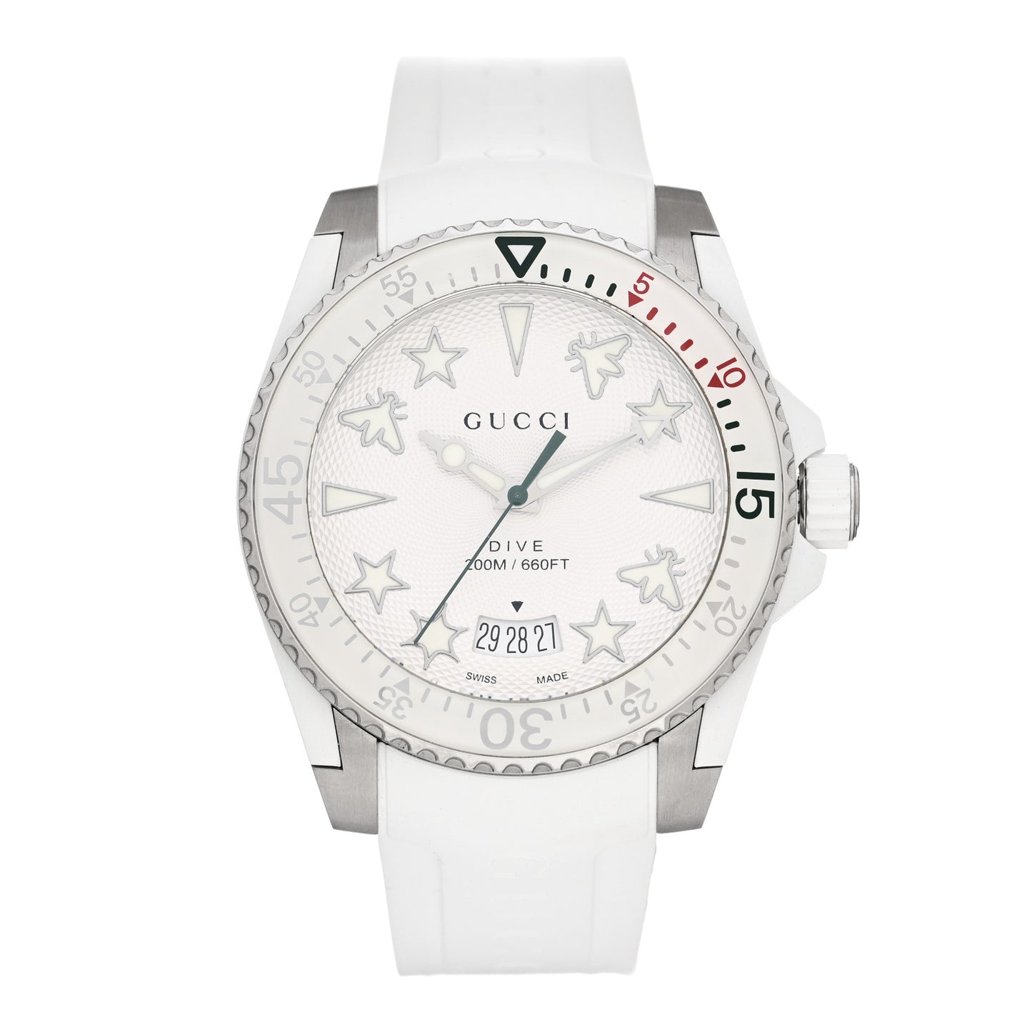 Stainless Steel Rubber 40mm Dive Quartz Watch White