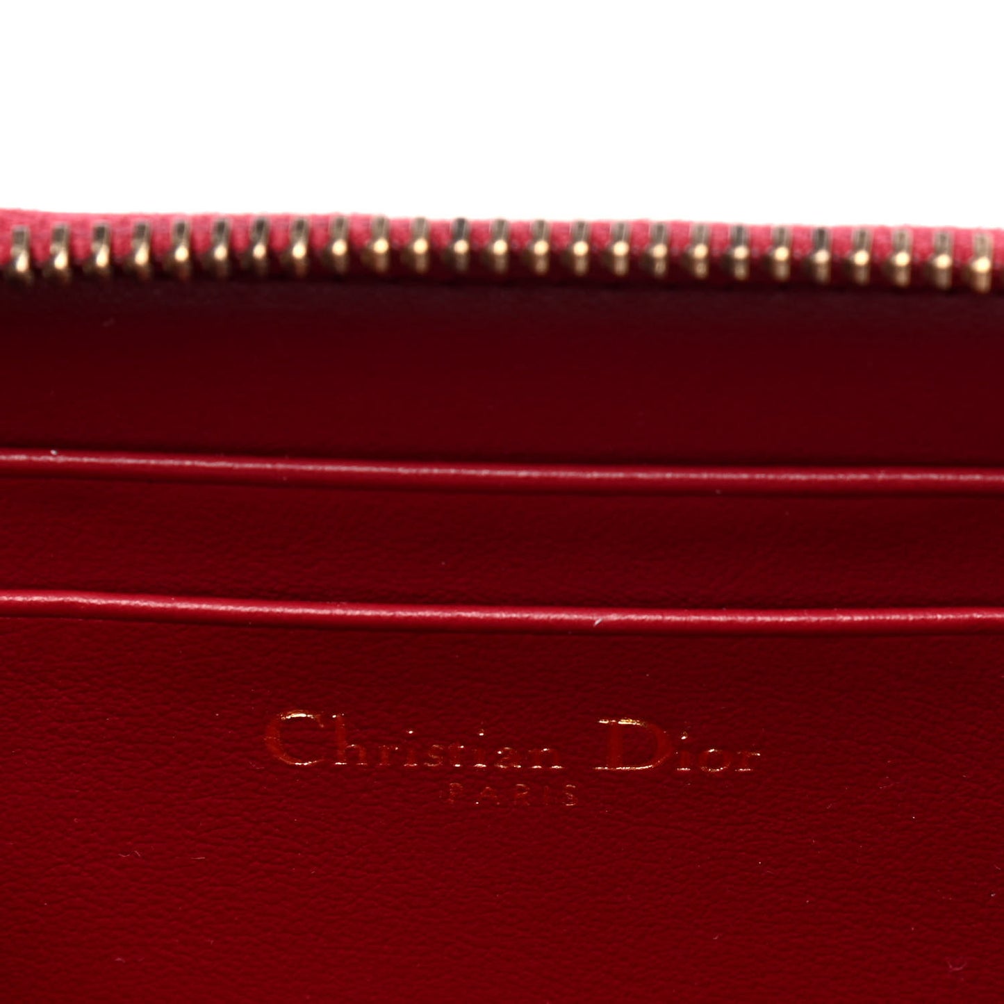 Calfskin Stripe Zip Around Wallet Cerise