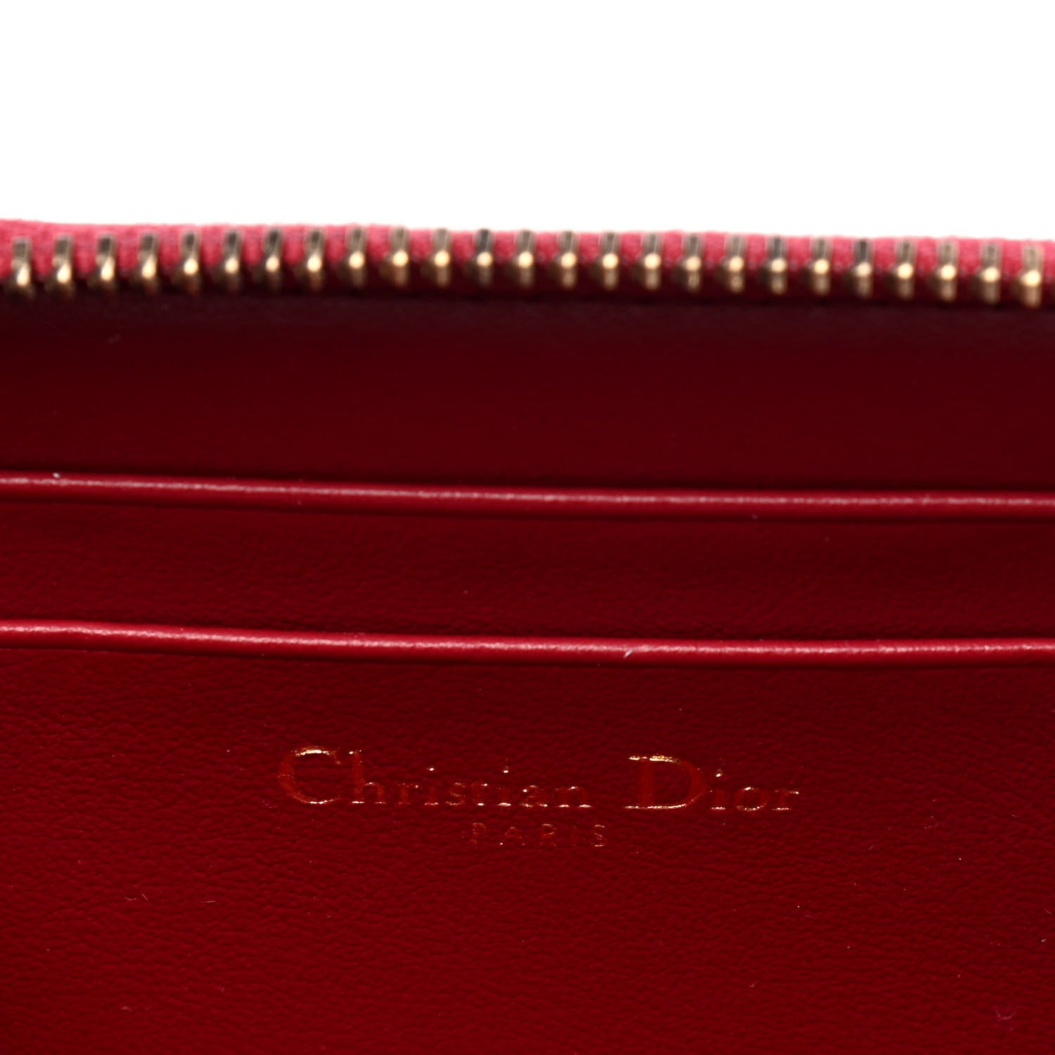 Christian Dior Calfskin Stripe Zip Around Wallet Cerise 4 of 4