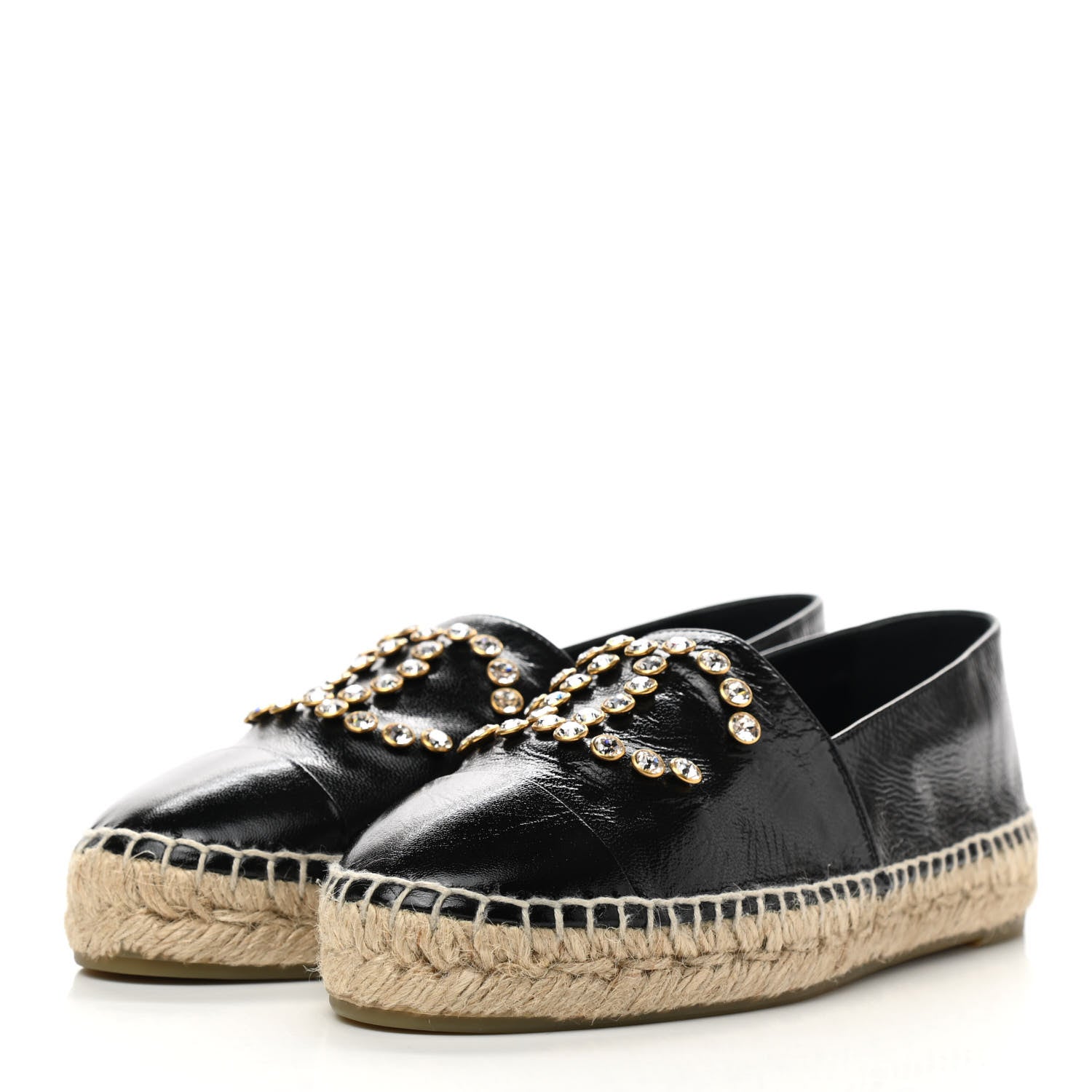 Chanel Patent Calfskin Crystal CC Espadrilles 36 Black 3 of 9