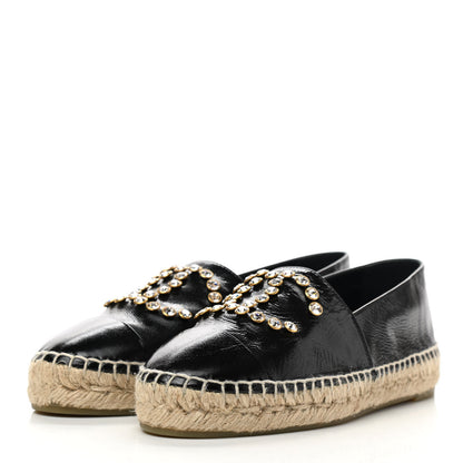 Chanel Patent Calfskin Crystal CC Espadrilles 36 Black 3 of 9