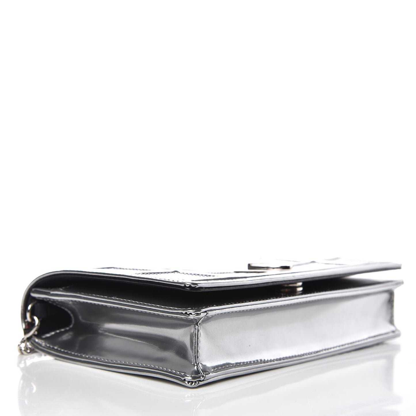 Metallic Patent Micro-Cannage Diorama Wallet on Chain Pouch Silver