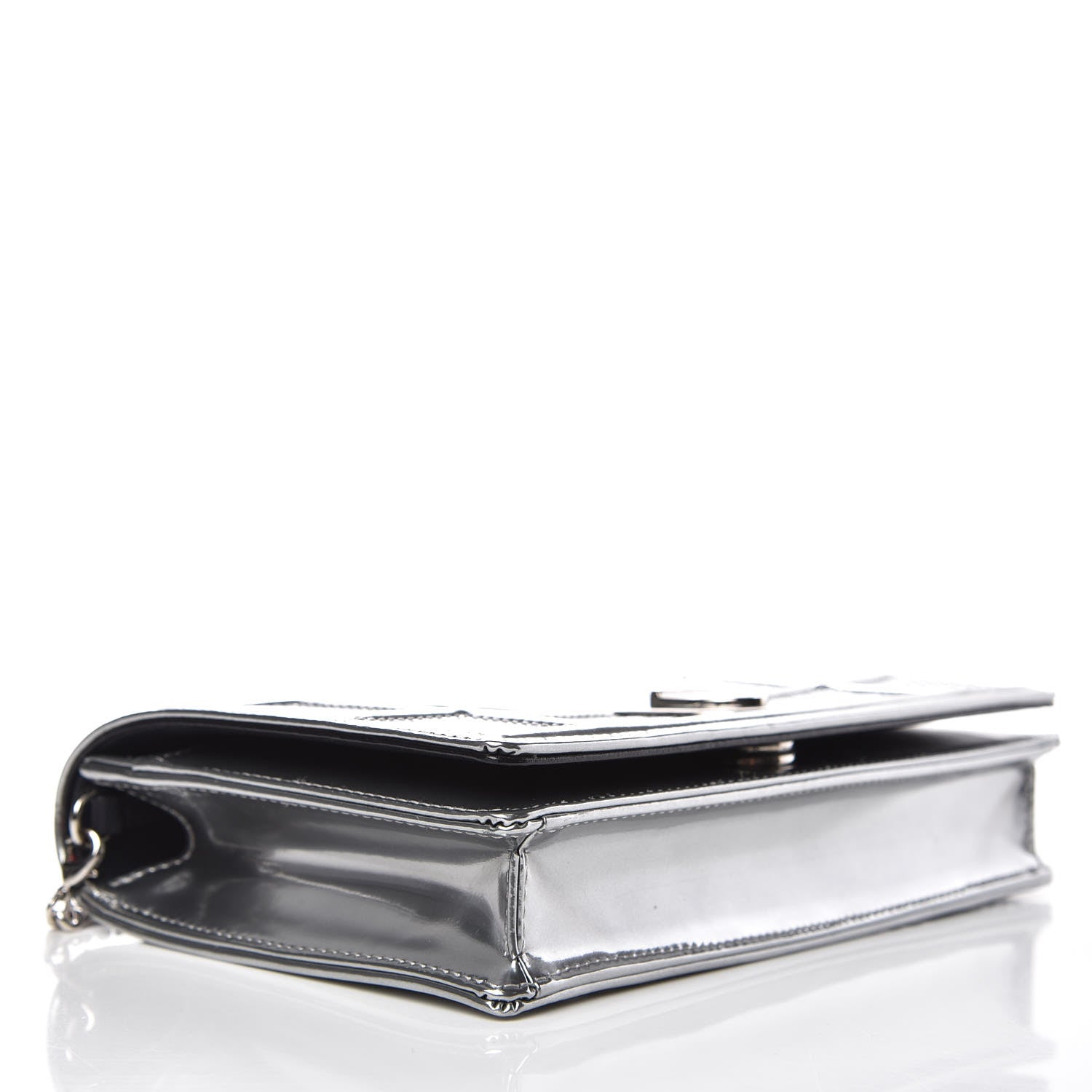 Christian Dior Metallic Patent Micro-Cannage Diorama Wallet on Chain Pouch Silver 4 of 9