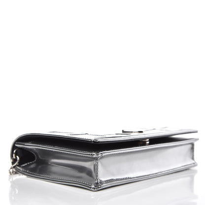 Christian Dior Metallic Patent Micro-Cannage Diorama Wallet on Chain Pouch Silver 4 of 9