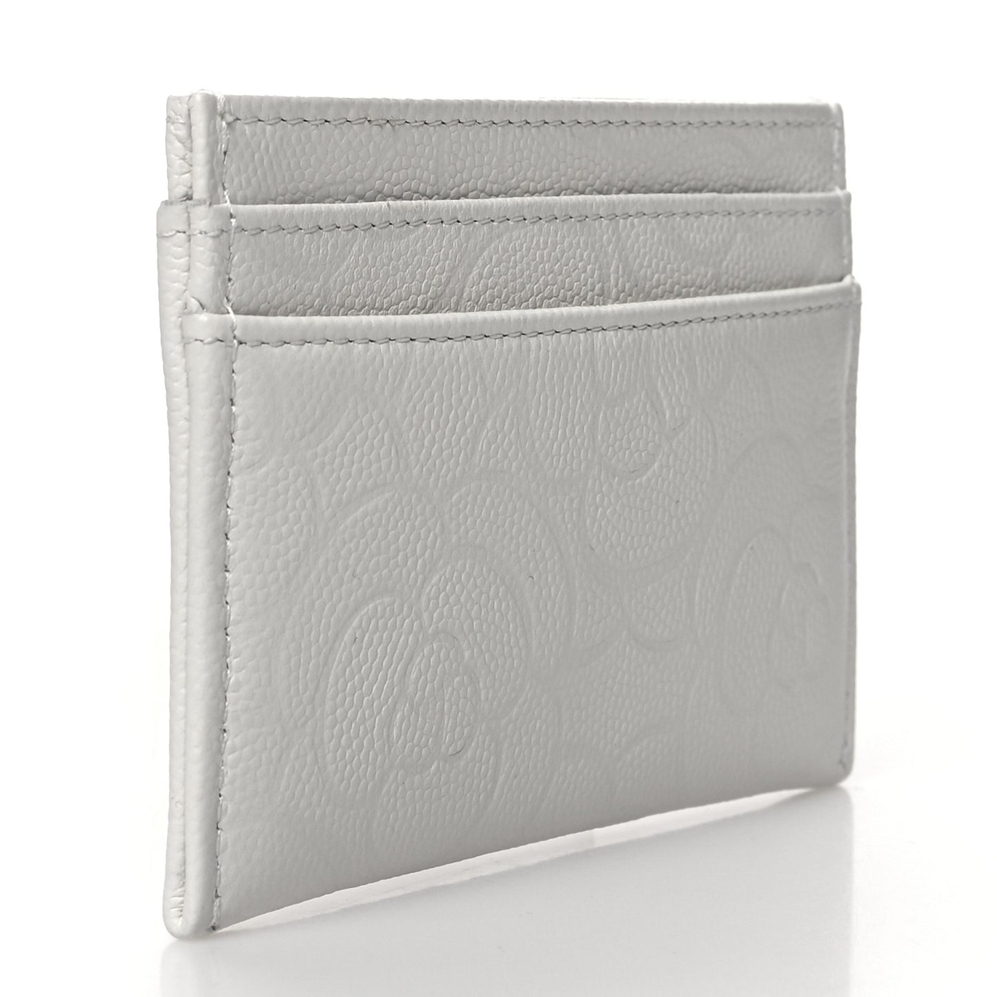 Caviar Camellia Embossed Card Holder White