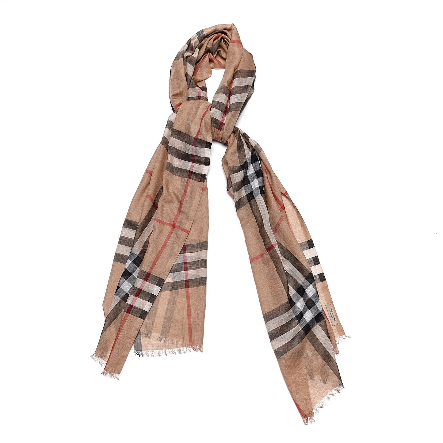 Wool Silk House Check Lightweight Scarf Camel