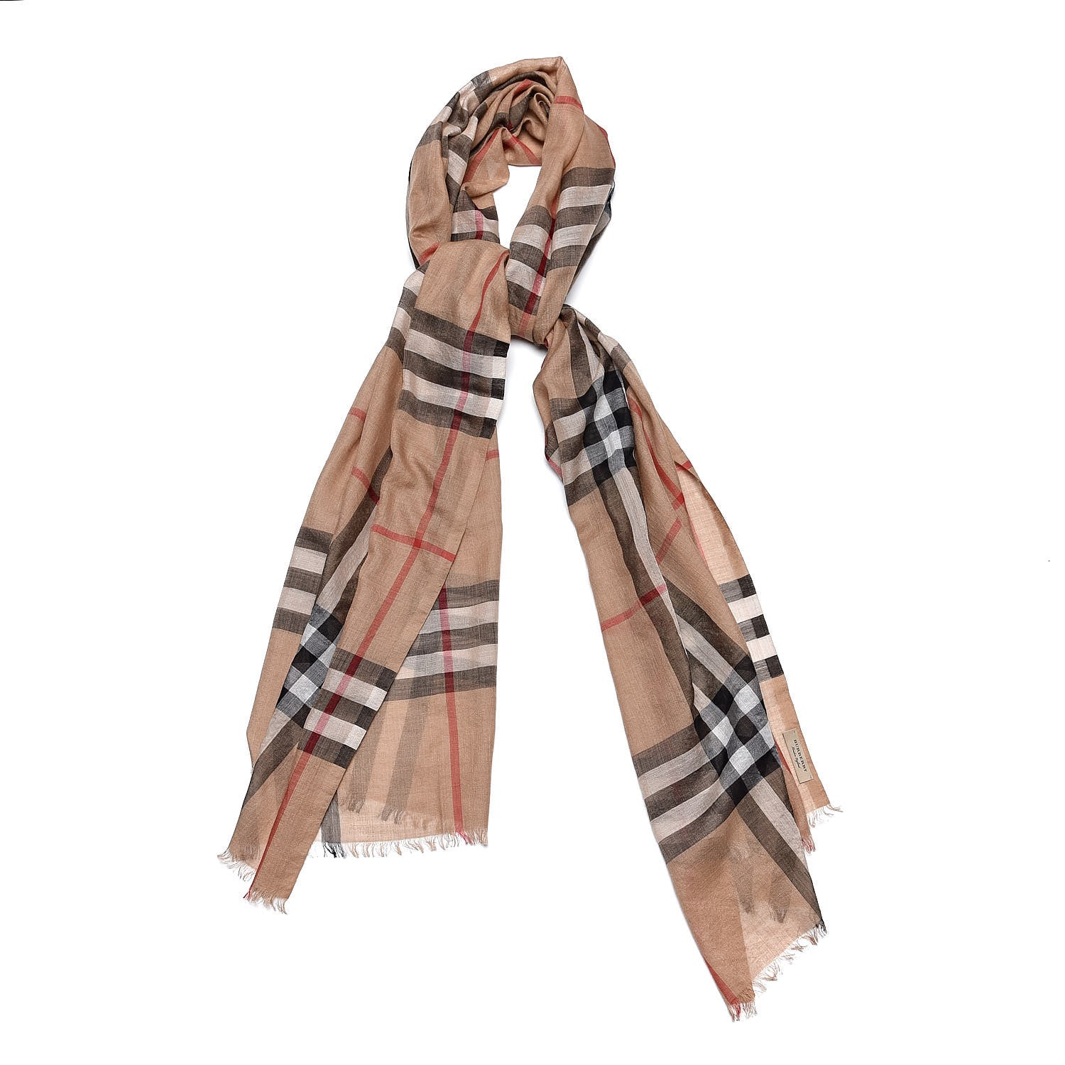 Burberry Wool Silk House Check Lightweight Scarf Camel 1 of 5
