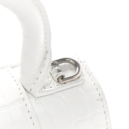 Balenciaga Shiny Calfskin Crocodile Embossed Hourglass Top Handle Bag XS White 8 of 10