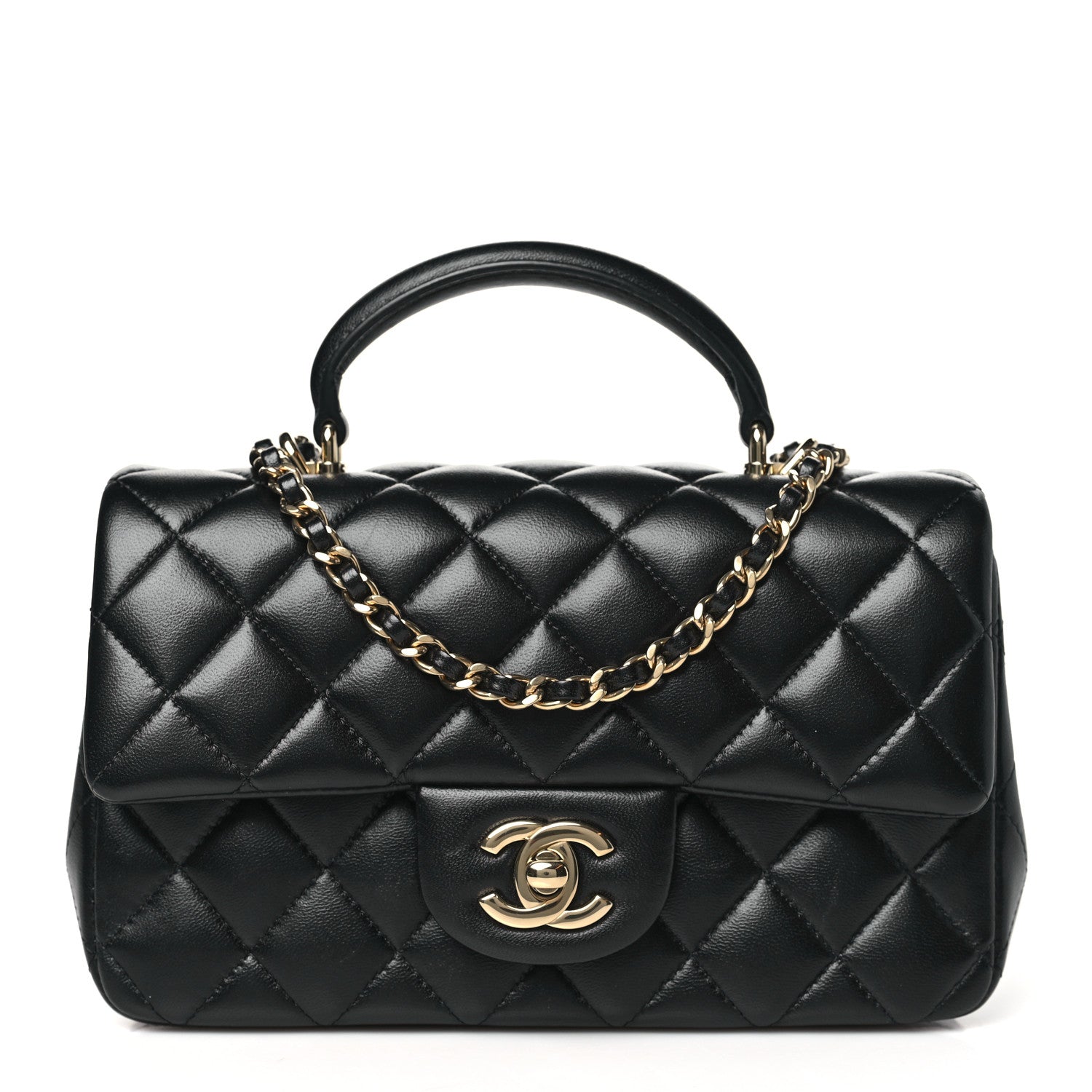 Chanel Lambskin Quilted Mini Top Handle Rectangular Flap Black 1 of 11