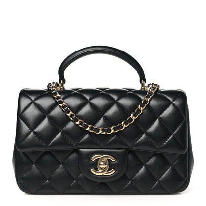 Chanel Lambskin Quilted Mini Top Handle Rectangular Flap Black 1 of 11