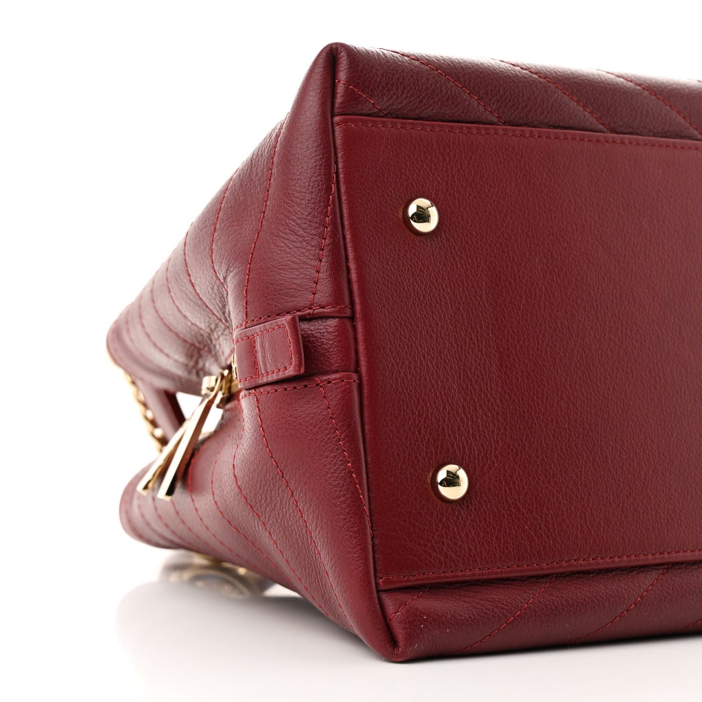 Calfskin Stitched Small Chevron Chic Shopping Bag Red
