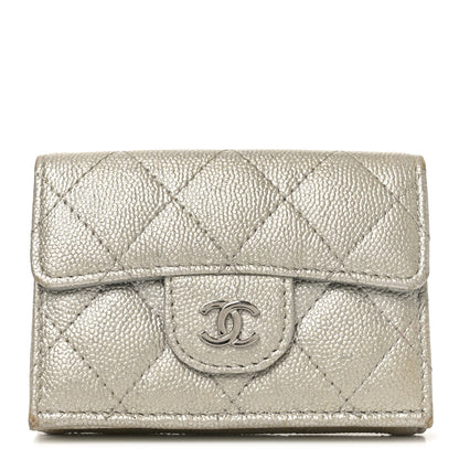 Chanel Metallic Caviar Quilted Double Flap Wallet Silver 1 of 9