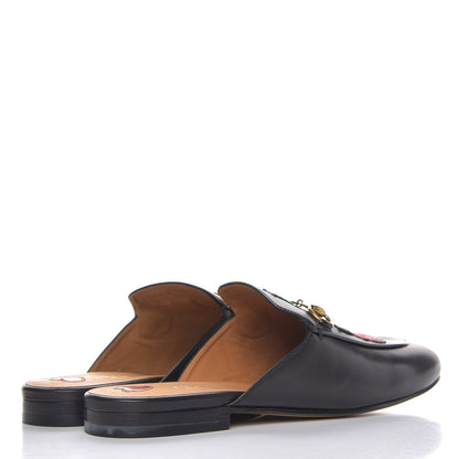 Gucci Calfskin Flower Embroidered Princetown Slippers 40 Black 4 of 11