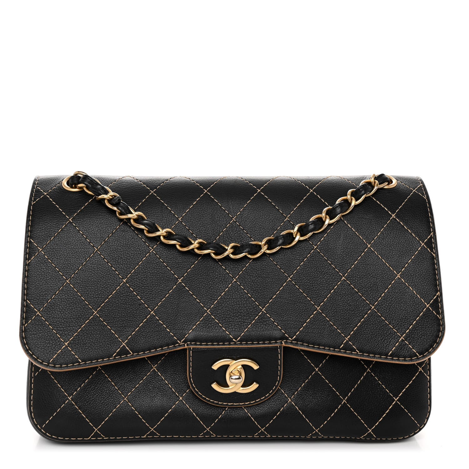 Chanel Calfskin Stitched Jumbo Double Flap Black 1 of 12