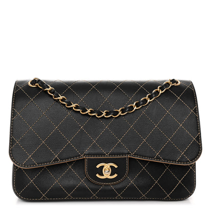 Chanel Calfskin Stitched Jumbo Double Flap Black 1 of 12