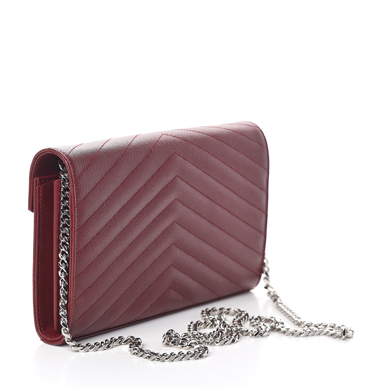 Saint Laurent Grain De Poudre Matelasse Chevron Monogram Chain Wallet Palissandre 3 of 8