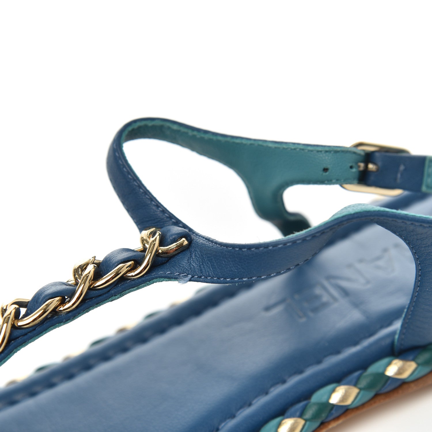 Chanel Lambskin Braided CC Logo Thong Sandals 39 Blue Gold 11 of 16