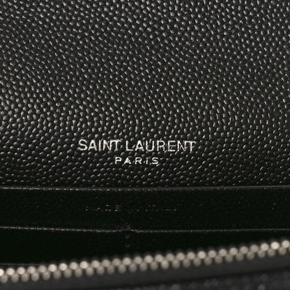 Saint Laurent Grain De Poudre Matelasse Chevron Monogram Envelope Chain Wallet Black 6 of 8