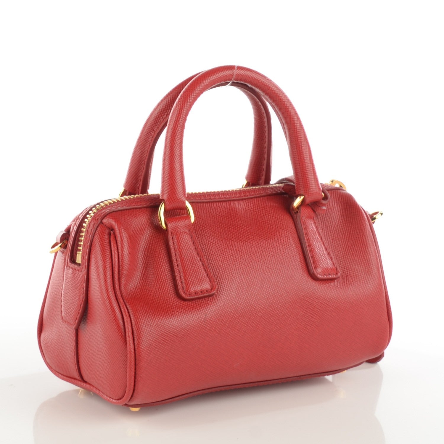 Prada Saffiano Lux Mini Convertible Bowler Fuoco 3 of 8