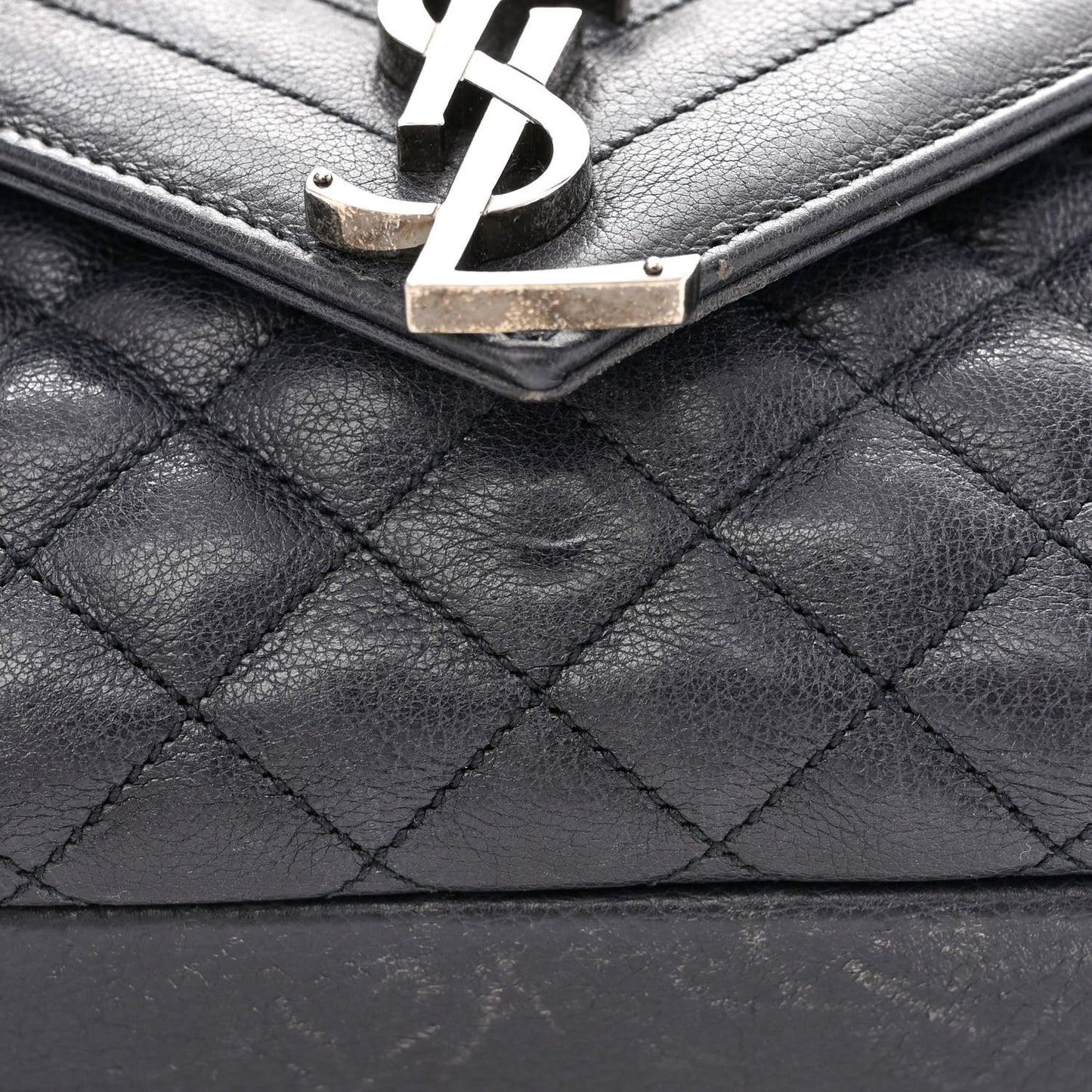 SAINT LAURENT Calfskin Mixed Matelasse Triquilt Large Monogram Envelope Satchel Deep Marine