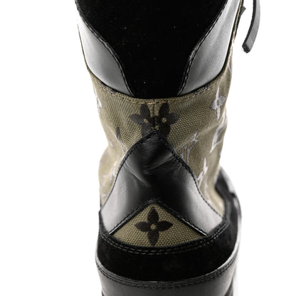 Louis Vuitton Suede Monogram Laureate Platform Desert Boots 38 Kaki Black 9 of 10