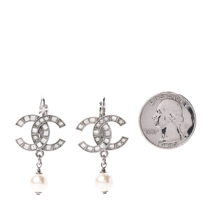 Chanel Baguette Crystal Pearl CC Drop Earrings Silver 2 of 4