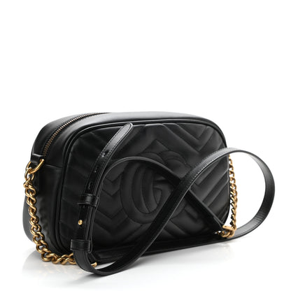 Gucci Calfskin Matelasse Small GG Marmont Chain Shoulder Bag Black 3 of 8