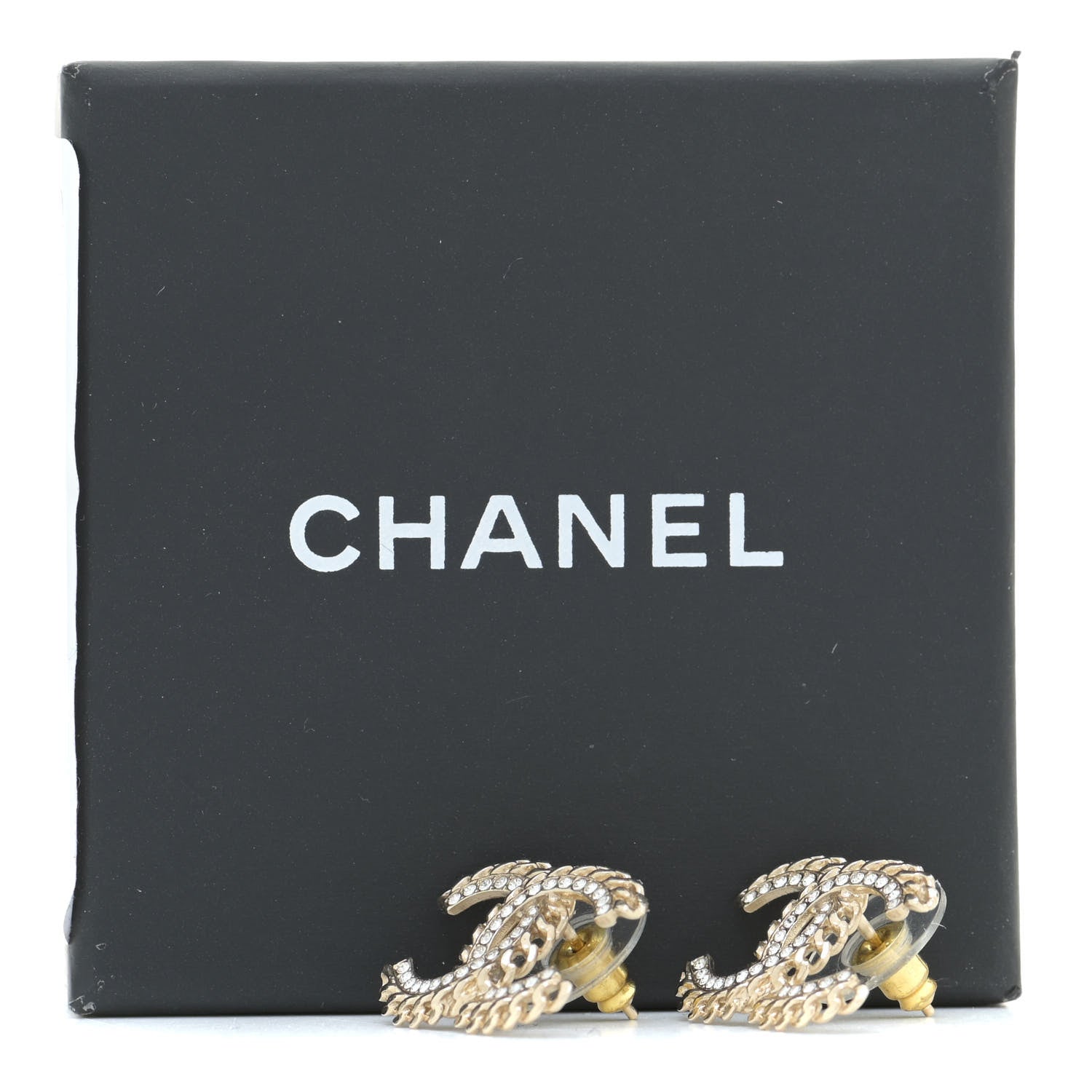 Chanel Crystal Chain CC Earrings Gold 9 of 10