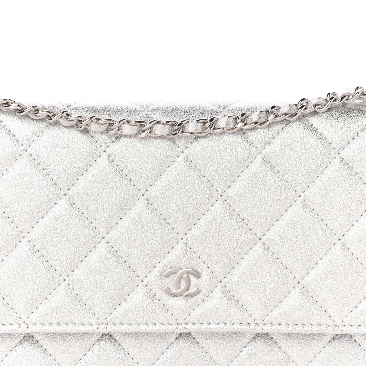 Chanel Metallic Lambskin Quilted Wallet On Chain WOC Silver 11 of 11