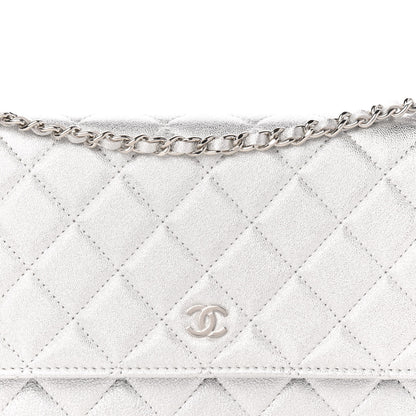 Chanel Metallic Lambskin Quilted Wallet On Chain WOC Silver 11 of 11