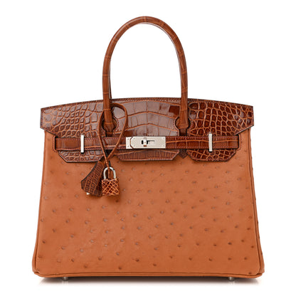 Hermes Ostrich Shiny Alligator Birkin Touch 30 Cognac Miel 1 of 11