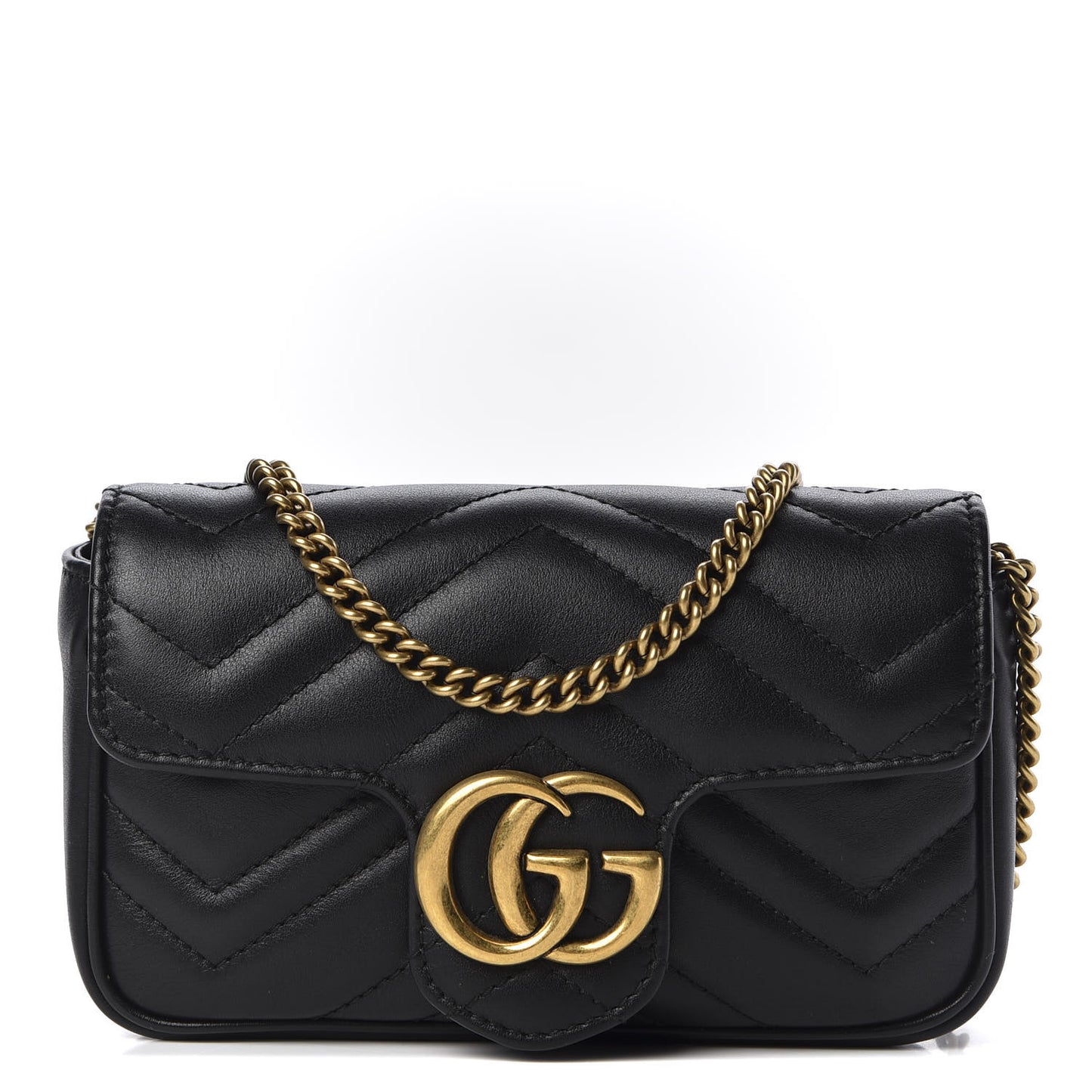 Calfskin Matelasse Super Mini GG Marmont Shoulder Bag Black