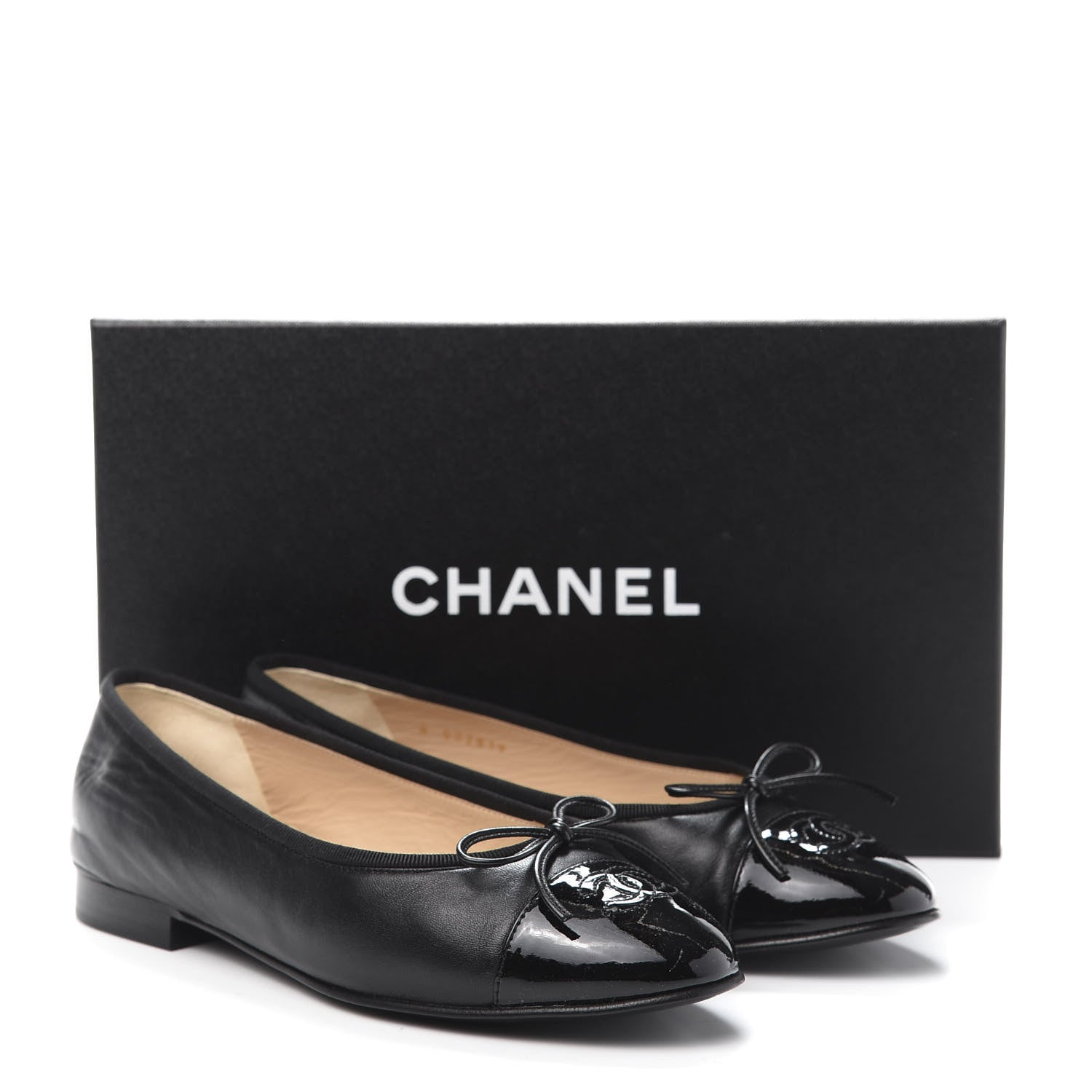 Chanel Lambskin Patent Cap Toe Ballerina Flats 37.5 Black 9 of 9