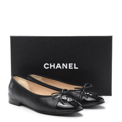 Chanel Lambskin Patent Cap Toe Ballerina Flats 37.5 Black 9 of 9