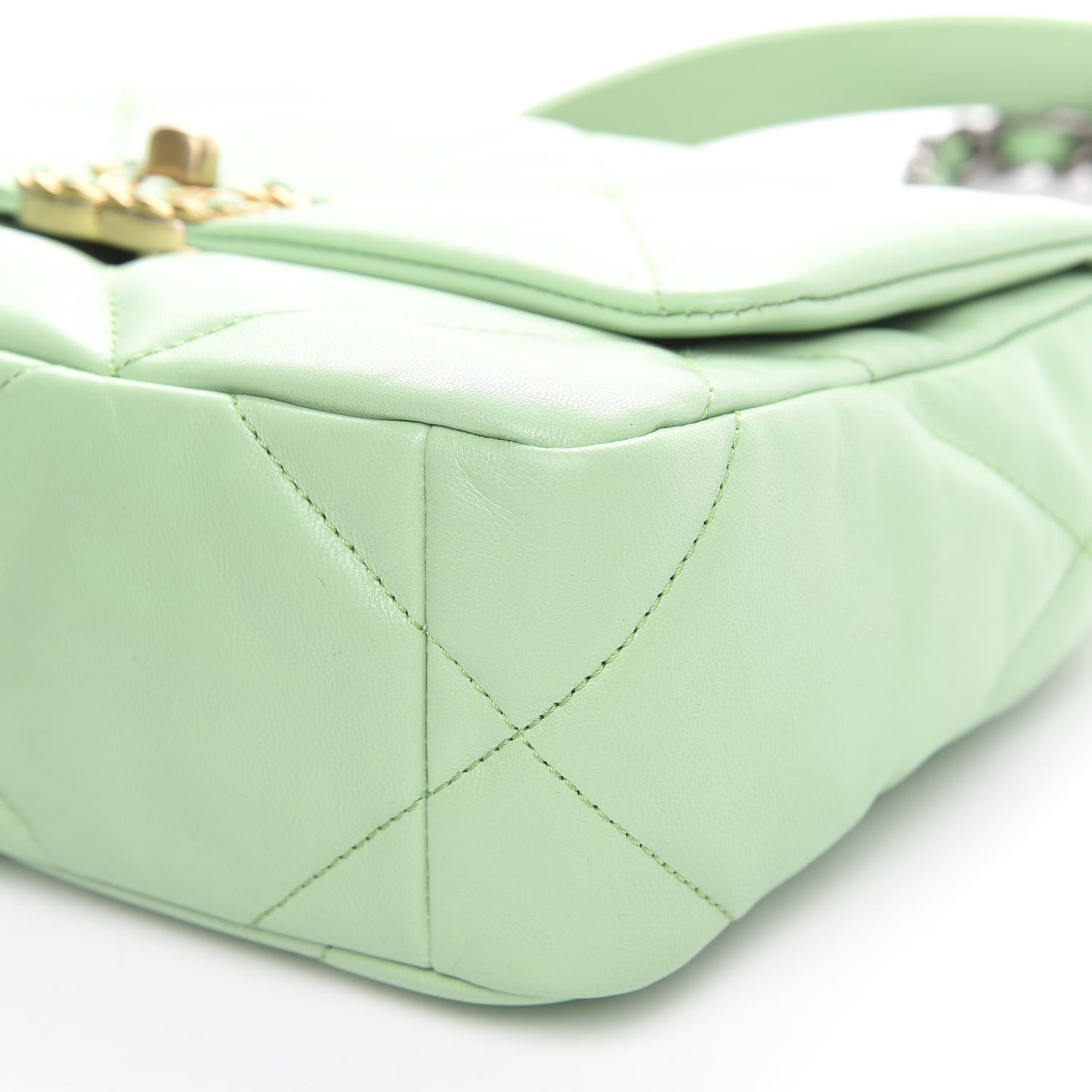 Goatskin Quilted Medium 19 Flap Light Green