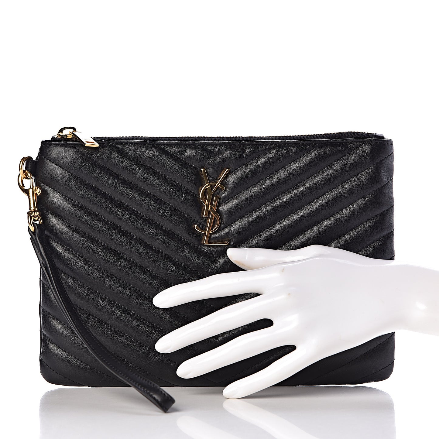 Calfskin Matelasse Chevron Monogram A5 Wristlet Black