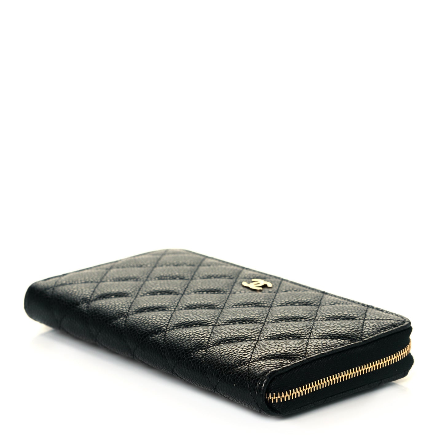 Caviar Quilted Large Gusset Zip Around Wallet Black