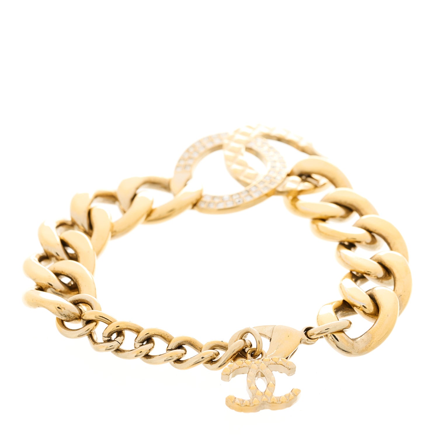 Chanel Crystal CC Link Chain Bracelet Gold 3 of 5