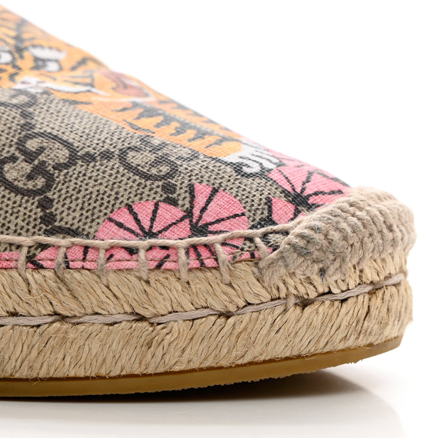 GG Supreme Monogram Bengal Espadrilles 36.5 Beige Crop Pink
