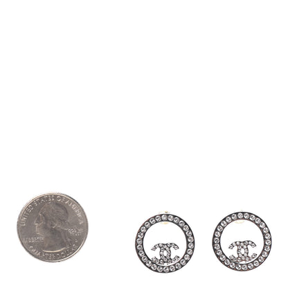 Chanel Crystal CC Round Earrings Silver 2 of 4