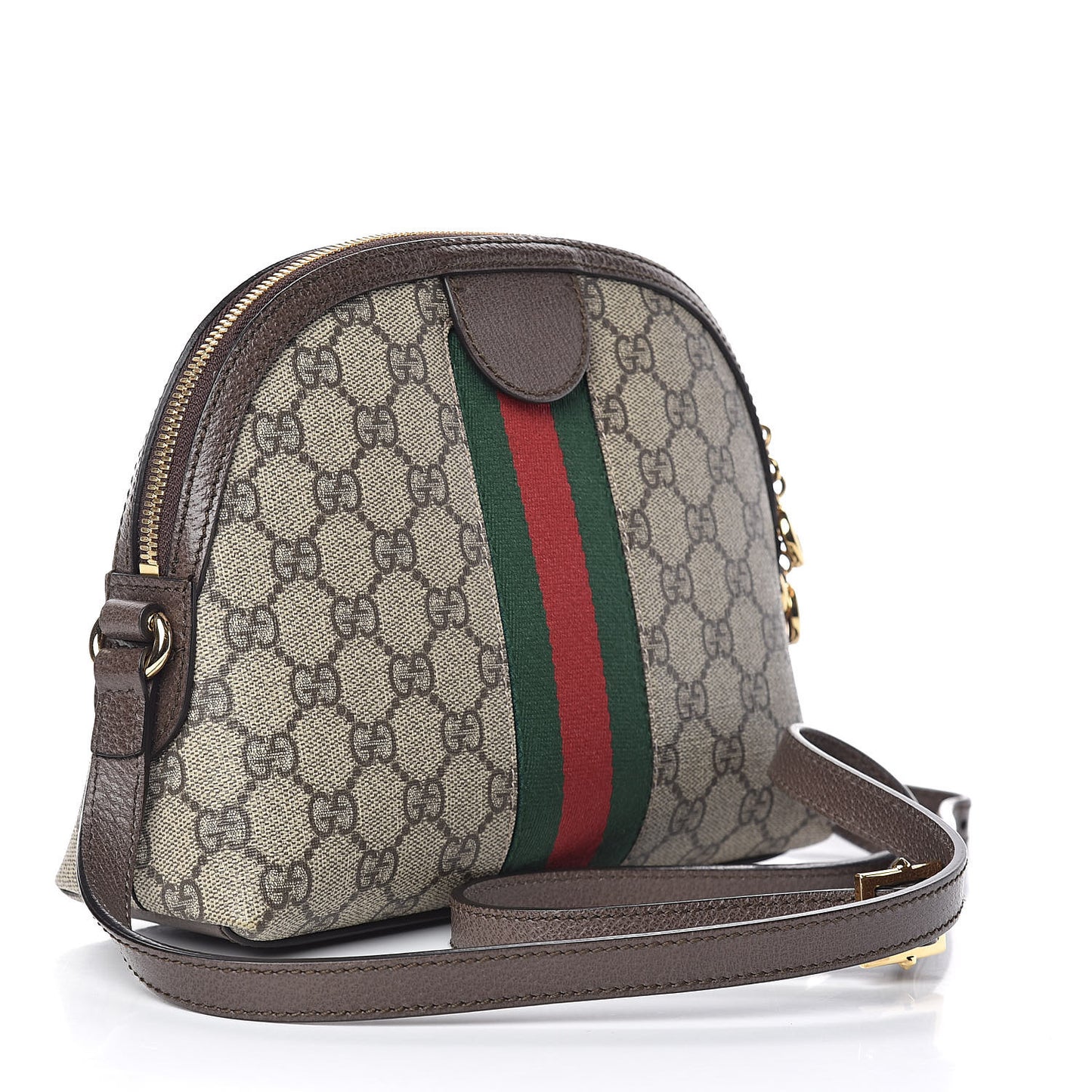 GG Supreme Monogram Textured Dollar Calfskin Web Small Ophidia Dome Shoulder Bag Beige Ebony New Acero
