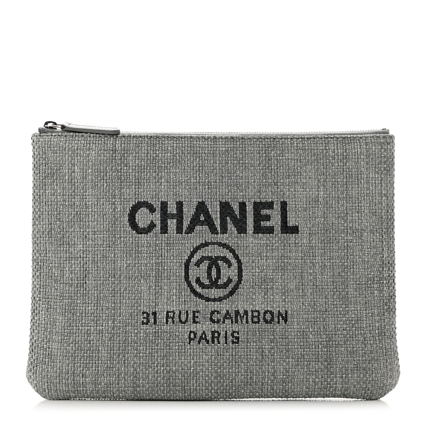 Woven Straw Raffia Medium Deauville Pouch Grey