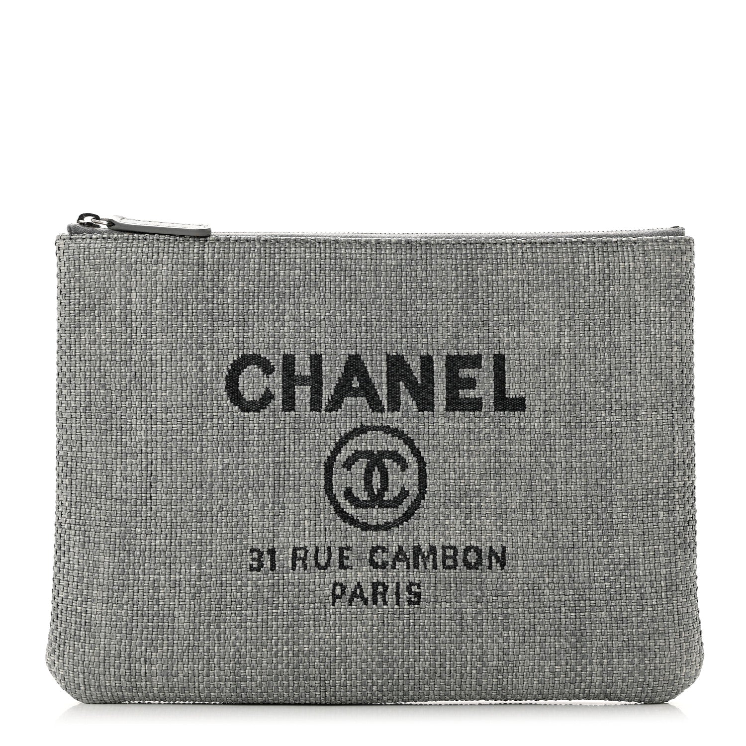 Chanel Woven Straw Raffia Medium Deauville Pouch Grey 1 of 7