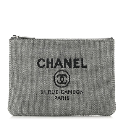 Chanel Woven Straw Raffia Medium Deauville Pouch Grey 1 of 7