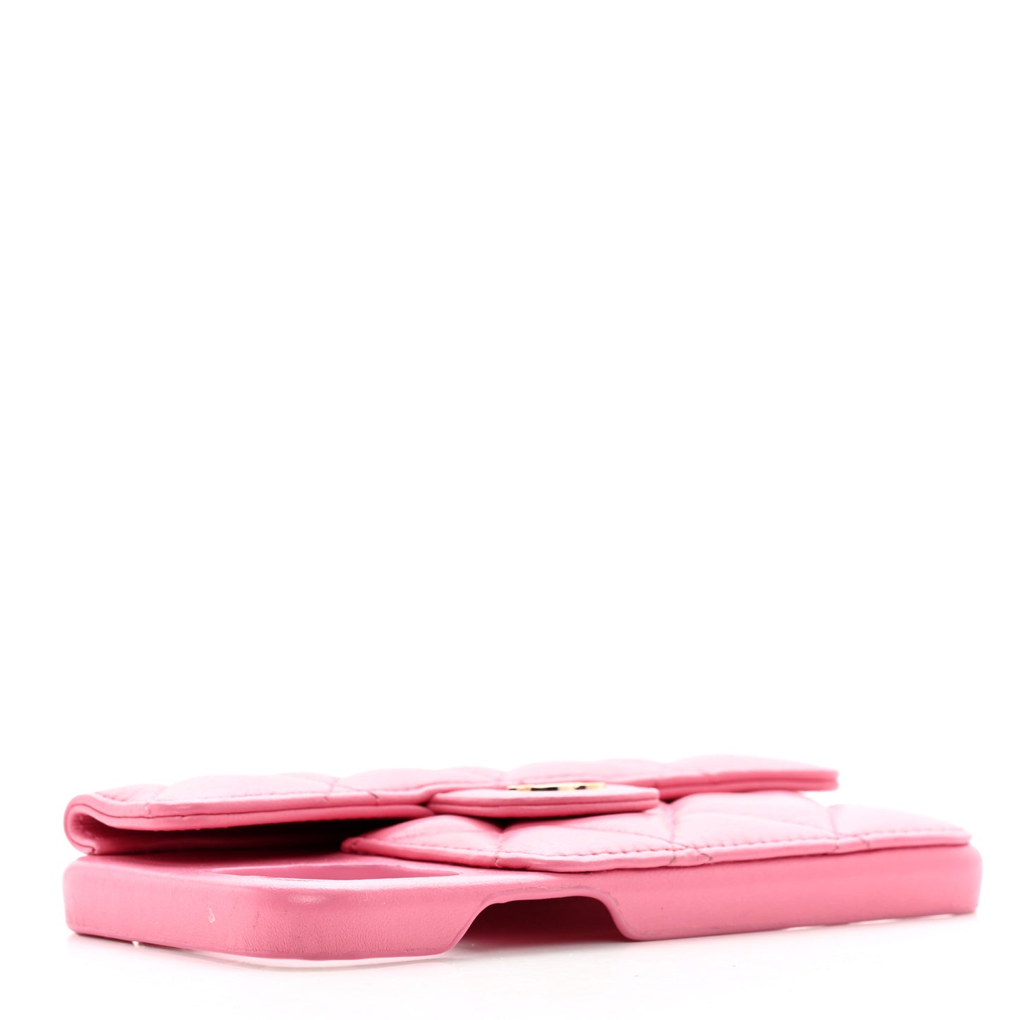 Lambskin Quilted Pearl Crush iPhone XII Pro Holder With Chain Pink