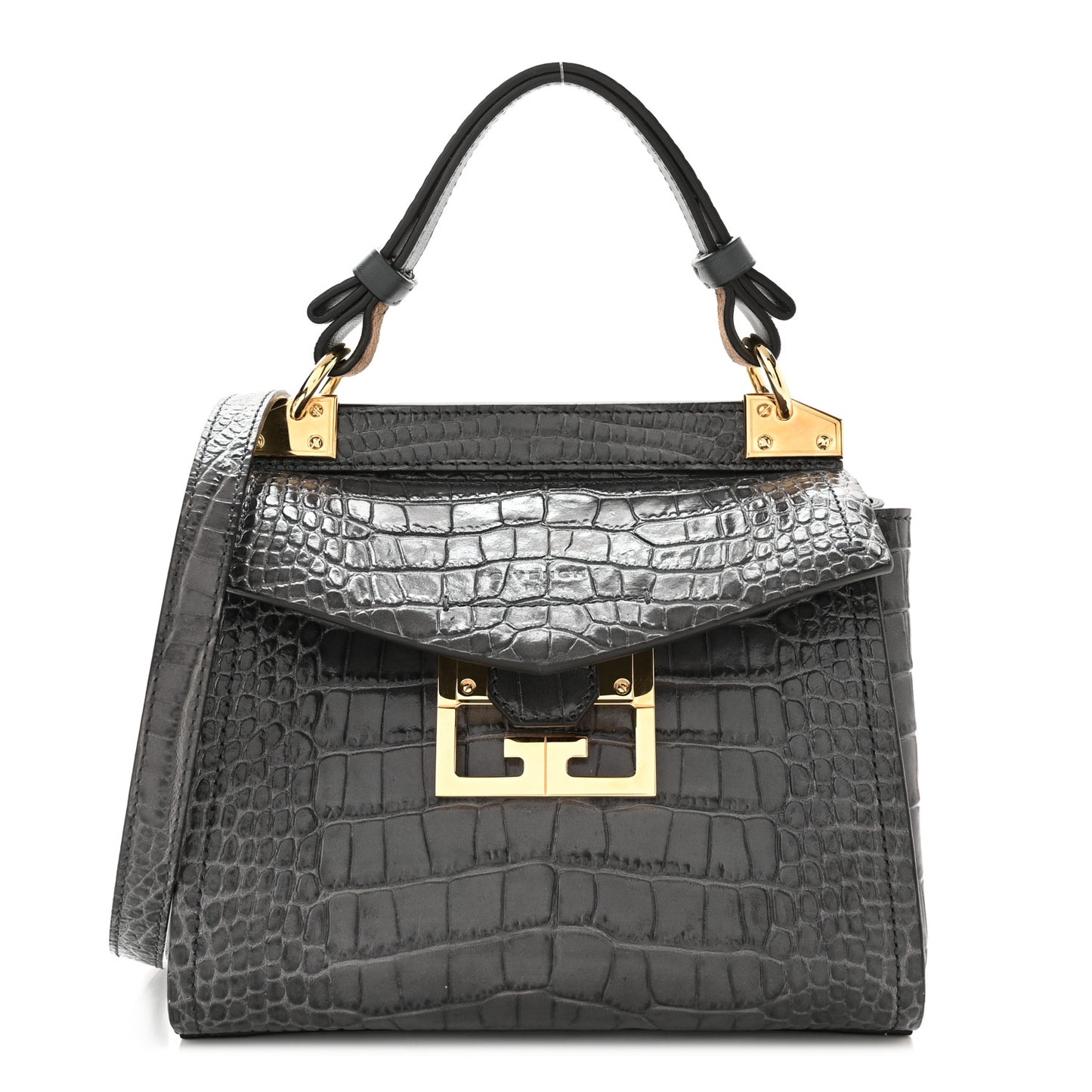Calfskin Crocodile Embossed Mini Mystic Shoulder Bag Storm Grey